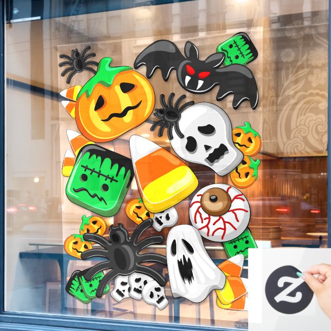 Autocollant Pour Fenêtre Fête des Candies Éffrayantes d'Halloween (Fenêtre de café)