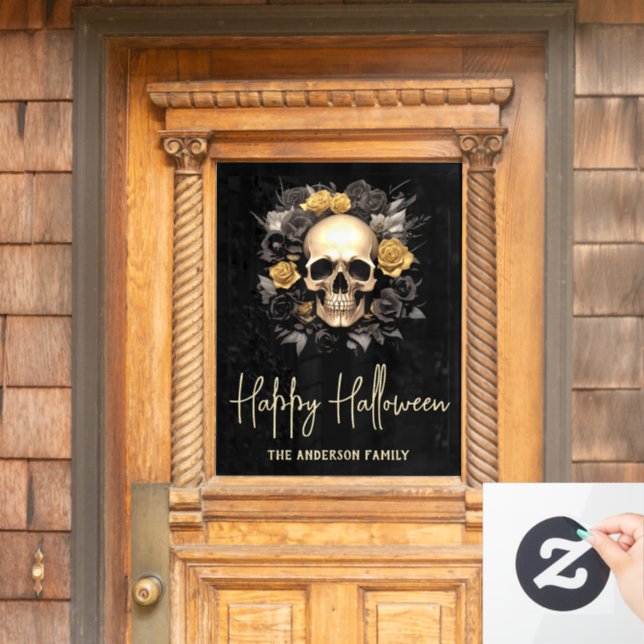 Autocollant Pour Fenêtre Fête d'Halloween au crâne floral (Porte d'accueil)