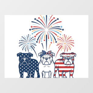Autocollant Pour Fenêtre Feu d'artifice de Bulldog Patriotique Design Vecto