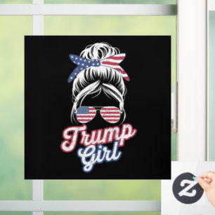 Autocollant Pour Fenêtre Fille Trump Chignon Décoiffé Vintage Drapeau Améri