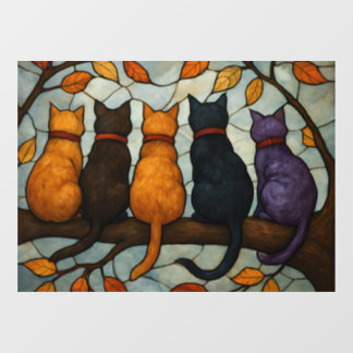 Autocollant Pour Fenêtre Five Cats on a Tree Branch Stained Glass Style