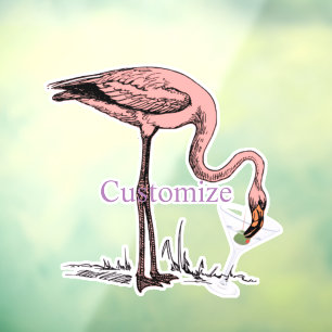 Autocollant Pour Fenêtre Flamant rose Boire Martini Thunder_Cove