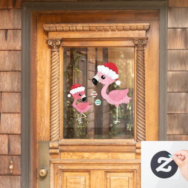 Autocollant Pour Fenêtre Flamant rose décorations d'arbres de Noël lumières (Porte d'accueil)
