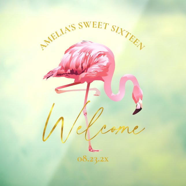 Autocollant Pour Fenêtre Flamant rose tropical Sweet 16 Welcome ID922 (Feuille 3)