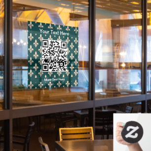 Autocollant Pour Fenêtre Fleur de Lis Motif, Français, Royal, Crème, Vert