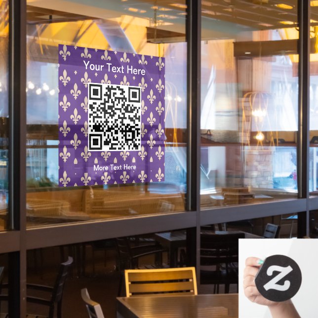 Autocollant Pour Fenêtre Fleur de Lis Motif, Français, Royal, Crème, Violet (Fenêtre du restaurant)