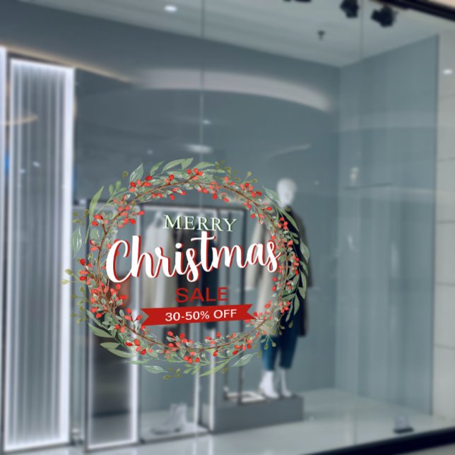 Autocollant Pour Fenêtre Fleur de Noël personnalisée Vente de couronnes Aff (custom Christmas Flower Wreath Sale Business Ads Window Cling)