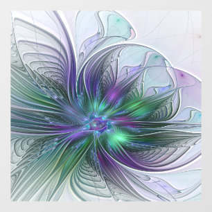 Autocollant Pour Fenêtre Fleur verte abstraite moderne fractale violette