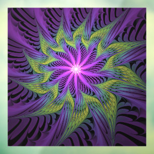 Autocollant Pour Fenêtre Fleur verte violette Art abstrait fractal moderne