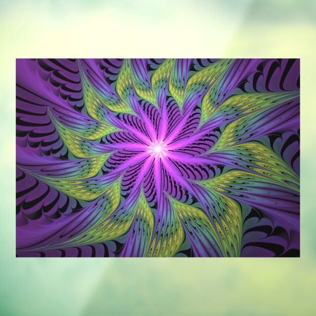 Autocollant Pour Fenêtre Fleuron vert violet Art Abstrait fractal moderne (Feuille 3)
