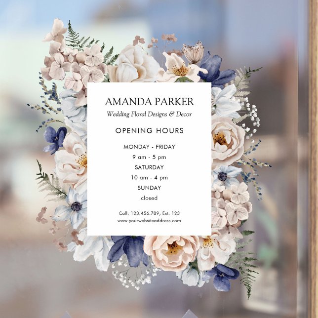 Autocollant Pour Fenêtre Fleurs Bleues Beige Jolies Aquarelle Magasin Flora (In situ)