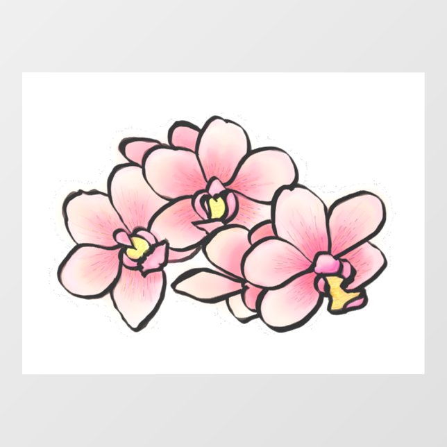 Autocollant Pour Fenêtre Fleurs d'orchidées roses Aquarelle Design (Feuille)