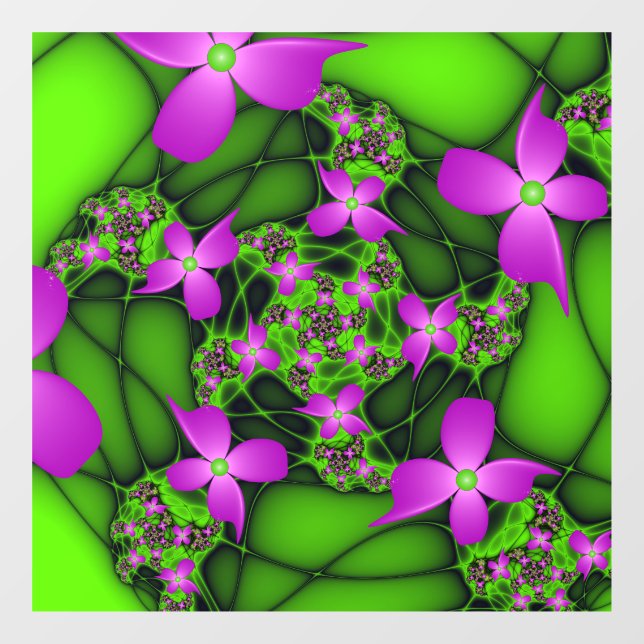 Autocollant Pour Fenêtre Fleurs fractales Abstraites de néon rose vert (Feuille)