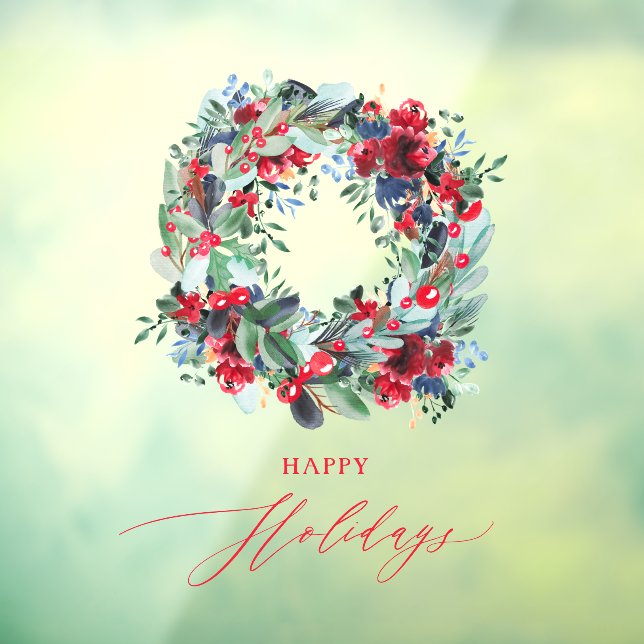 Autocollant Pour Fenêtre Fleurs rustiques rouge de Noël couronne joyeuses F (Feuille 3)