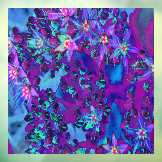 Autocollant Pour Fenêtre Fleurs Succulentes de Sedum en Turquoise, Magenta  (Feuille 3)