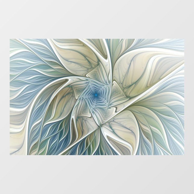 Autocollant Pour Fenêtre Floral Dream Motif Abstrait Blue Khaki Fractal (Feuille)