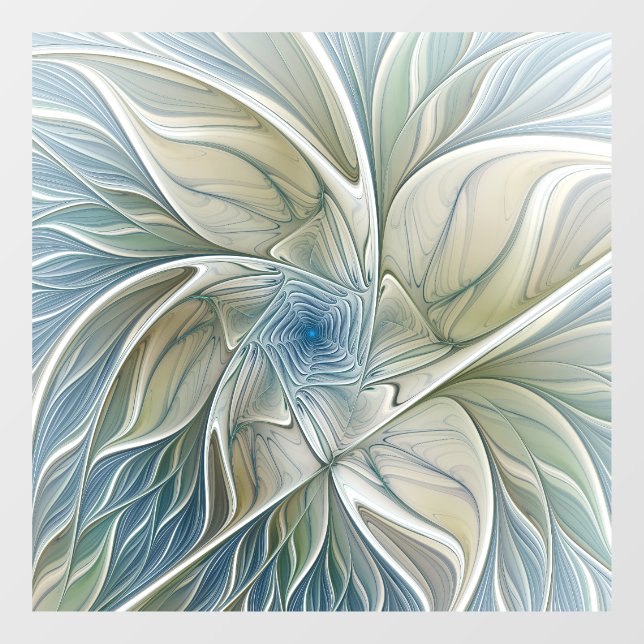 Autocollant Pour Fenêtre Floral Dream Motif Abstrait Blue Khaki Fractal (Feuille)