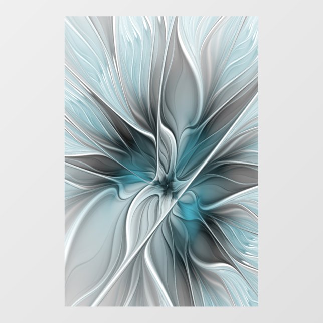 Autocollant Pour Fenêtre Floral Fractal Moderne Fleur Abstrait gris bleu (Feuille)