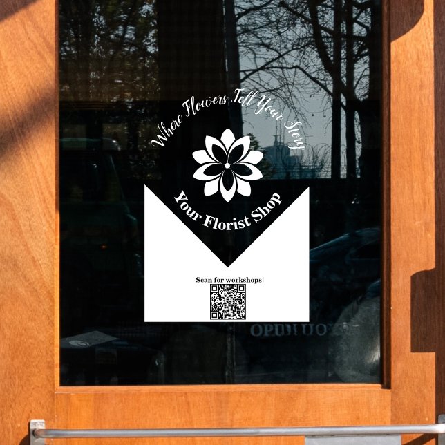 Autocollant Pour Fenêtre 🌸 Floriste clair et blanc, signature de vinyle à  (🌸Clear & White Florist, Custom Cling Vinyl Sign, Scan for Workshops!)