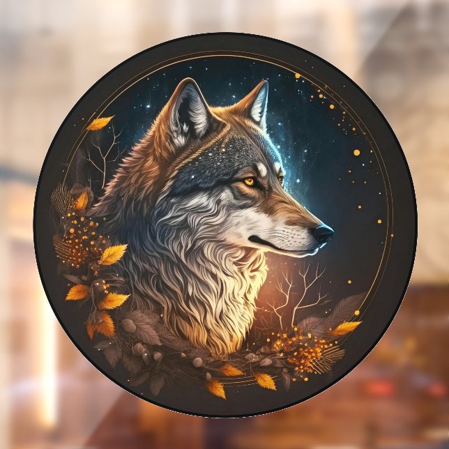 Autocollant Pour Fenêtre Forest Wolf Night Sky Wilderness Animal Art (Feuille 2)