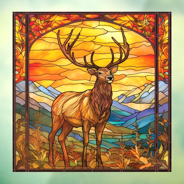 Autocollant Pour Fenêtre Forêt sauvage majestueuse Elk Faux Verre tendu (Feuille 3)