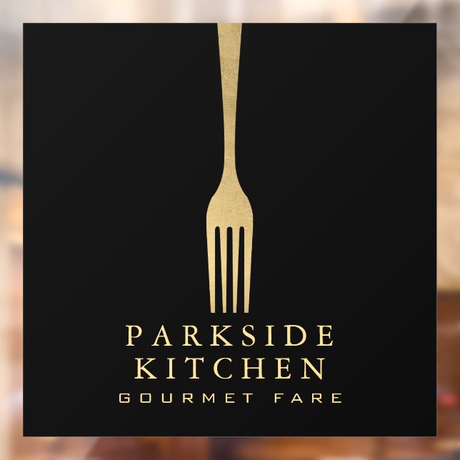 Autocollant Pour Fenêtre Fourchette en or faux moderne logo de restaurant s (Feuille 2)
