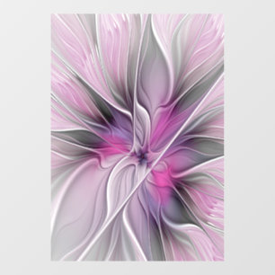 Autocollant Pour Fenêtre Fractal Floral Moderne Abstrait Fleur Rose Gris