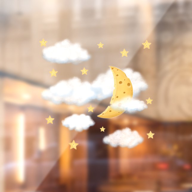 Autocollant Pour Fenêtre Fromage de rêve Lune & Étoiles dans les nuages flu (Feuille 2)