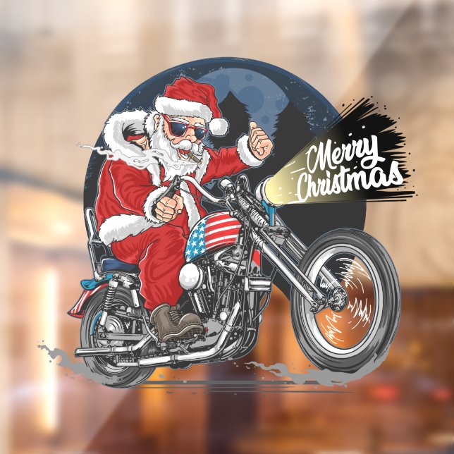 Autocollant Pour Fenêtre Funny Christmas Motorcycle équitation Santa Claus (Feuille 2)