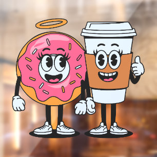 Autocollant Pour Fenêtre Funny Donut Shop Coffee and Donuts Together