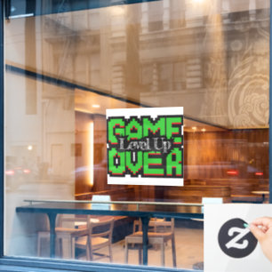 Autocollant Pour Fenêtre Game Over, Level Up : Monde de jeu rétro pixelisé