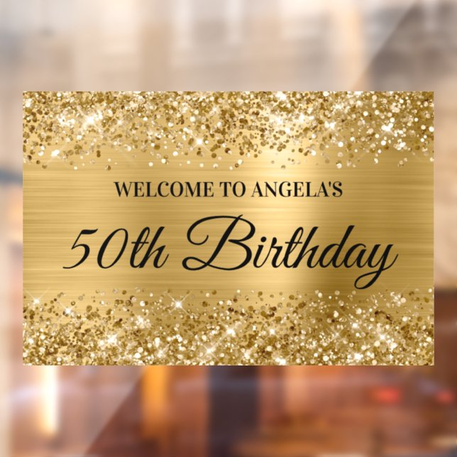 Autocollant Pour Fenêtre Glittery Gold Foil 50e anniversaire Bienvenue (Feuille 2)