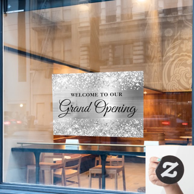 Autocollant Pour Fenêtre Glittery Silver Bienvenue à notre grande ouverture (Fenêtre de café)