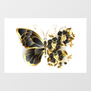 Autocollant Pour Fenêtre Gold flower Butterfly with Black Orchid