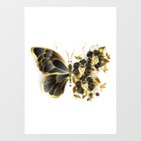 Gold flower Butterfly with Black Orchid