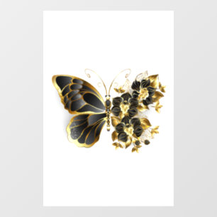 Autocollant Pour Fenêtre Gold flower Butterfly with Black Orchid