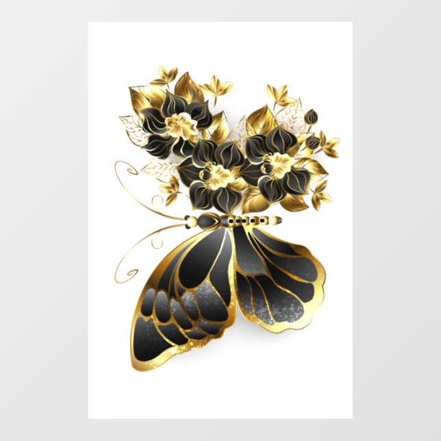 Autocollant Pour Fenêtre Gold flower Butterfly with Black Orchid (Feuille)