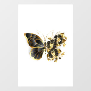 Autocollant Pour Fenêtre Gold flower Butterfly with Black Orchid