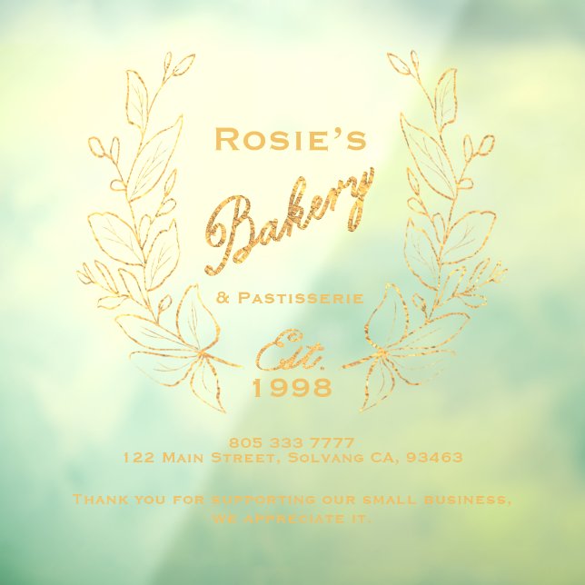 Autocollant Pour Fenêtre Gold Wreath Boulangerie Logo Information de l'entr (Feuille 3)