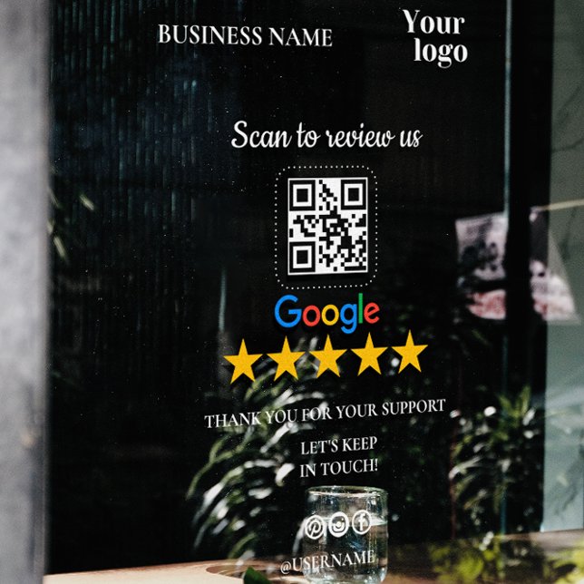 Autocollant Pour Fenêtre Google Avis Mon Entreprise Ajouter Logo Code Qr (Google Review My Business Add Logo Qr Code Window Cling)