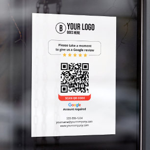 Autocollant Pour Fenêtre Google Avis QR Code Note Mon entreprise 5 étoiles