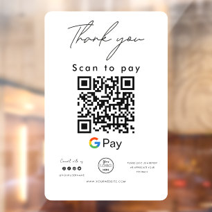 Autocollant Pour Fenêtre Google Pay QR Code Logo Scan to Pay Merci