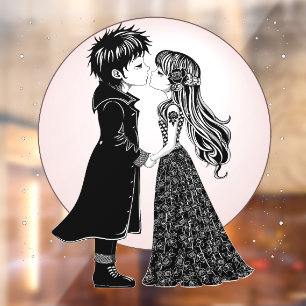 Autocollant Pour Fenêtre Gothique Emo Enfants Kiss Valentine's Day