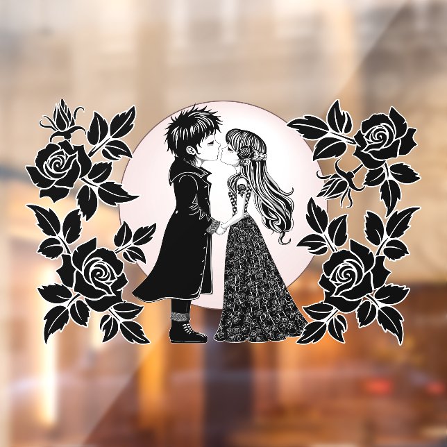 Autocollant Pour Fenêtre Gothique Emo Enfants Kiss Valentine's Day (Feuille 2)