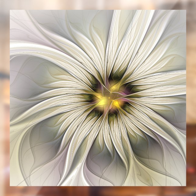 Autocollant Pour Fenêtre Grande Fleur d'ivoire, Abstrait Art Fractal Modern (Feuille 2)