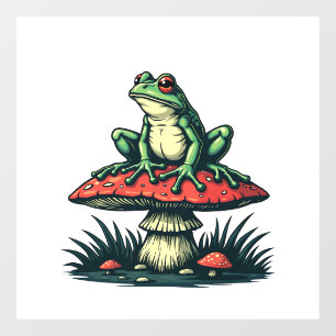 Autocollant Pour Fenêtre Grenouille sur champignon Cottagecore Forêt de cha