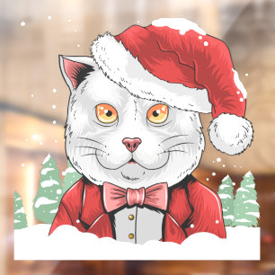 Autocollant Pour Fenêtre Grotte couverte de neige de Noël Pins de chat