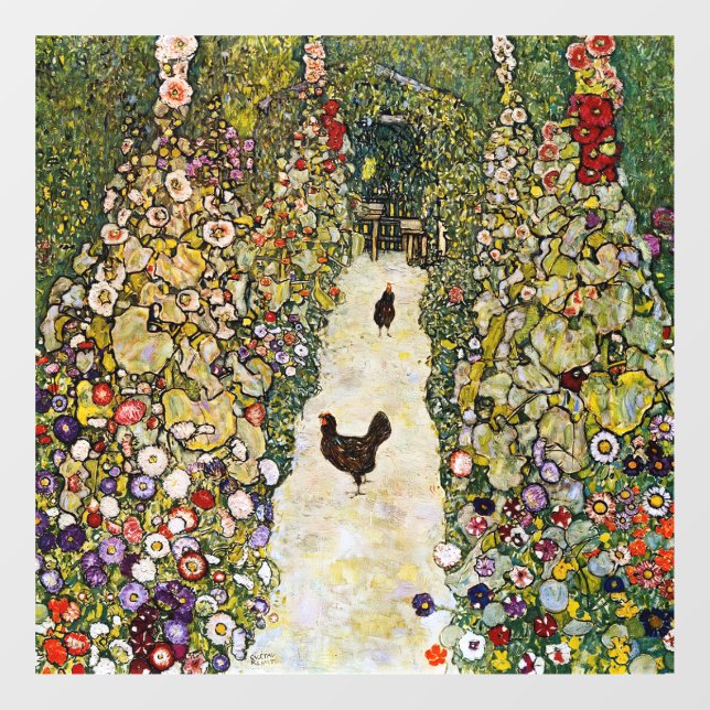 Autocollant Pour Fenêtre Gustav Klimt - Chemin du jardin avec poulets (Feuille)