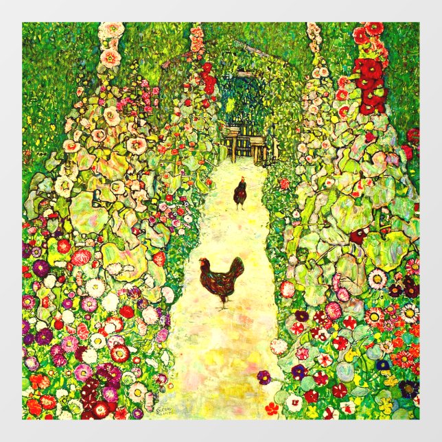 Autocollant Pour Fenêtre Gustav Klimt Garden with Chickens (Feuille)