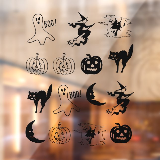 Autocollant Pour Fenêtre Halloween chat noir Jack-o'-lantern sorcière fantô (Feuille 2)